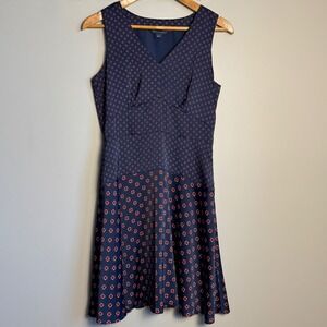 Tommy Hilfiger Navy Blue Red Floral Print V-Neck‎ Sleeveless Babydoll Dress Sz 6